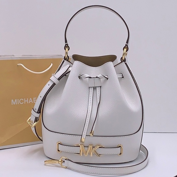 MICHAEL KORS 
Reed Medium Pebbled Leather Bucket Bag Satchel Crossbody Handbag - Picture 13 of 16